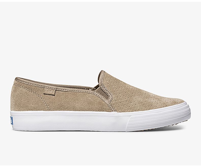 Keds Womens Brown Slip On Shoes - Keds Double Decker Perf Suede 786CGLBNJ